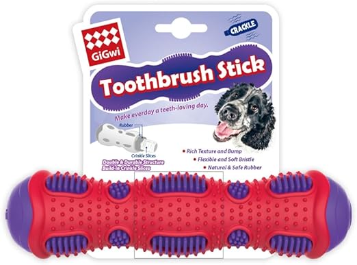 GiGwi Toothbrush Stick Rubber Dental Chew with Crackle Sound Dog Toy,