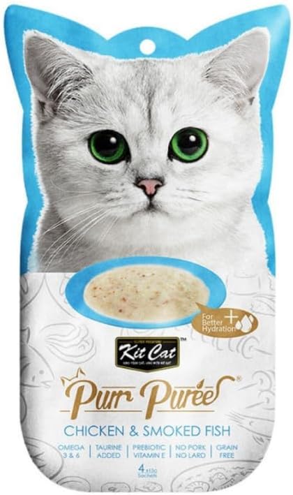 Kit Cat Purr Puree Chicken & Smoked Fish Cat Treats - 4X15G