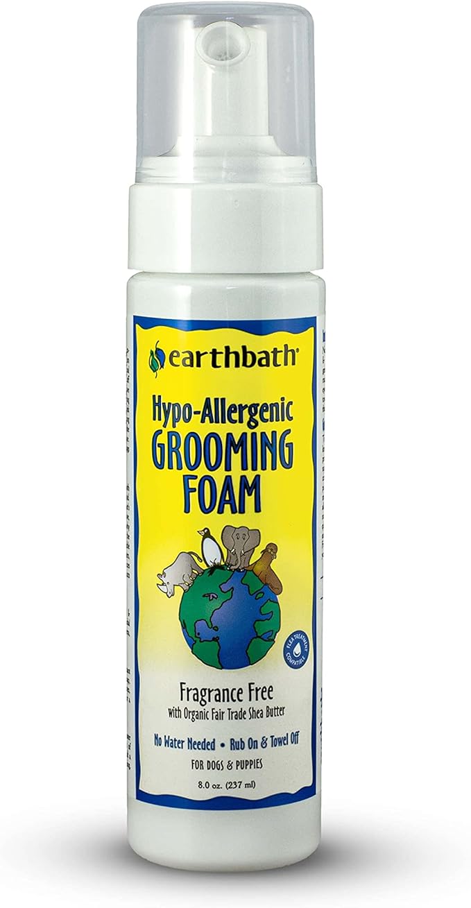 Earthbath Natural Hypo-Allergenic Grooming Foam Fragrance Free Waterless for Dogs & Puppies 8oz
