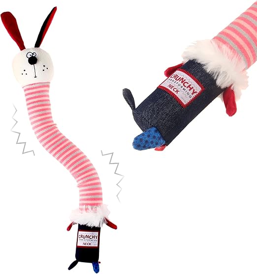 Gigwi Squeaker Crunchy Transforming Neck Dog Toy, Rabbit Pink,