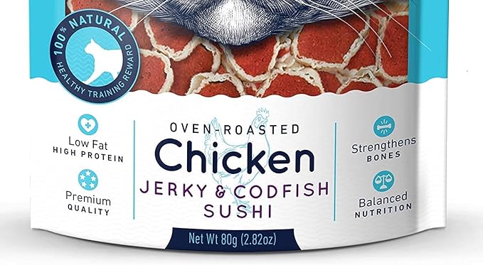 Wanpy Oven-Roasted Chicken Jerky and Codfish Sushi - Cat Treats 80g