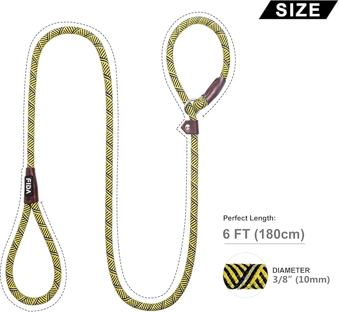 Fida Durable Slip Lead Dog Leash, Heavy Duty 1/2" x 6 Training Leash with Highly Reflective Threads Yellow