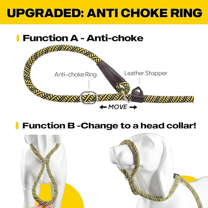 Fida Durable Slip Lead Dog Leash, Heavy Duty 1/2" x 6 Training Leash with Highly Reflective Threads Yellow
