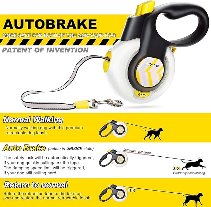Fida Autobrake Retractable Shock Absorbing Dog Leash, 16ft Walking Leash for Small (S)