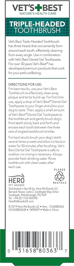 Vets Best Triple Headed Toothbrush For Dogs