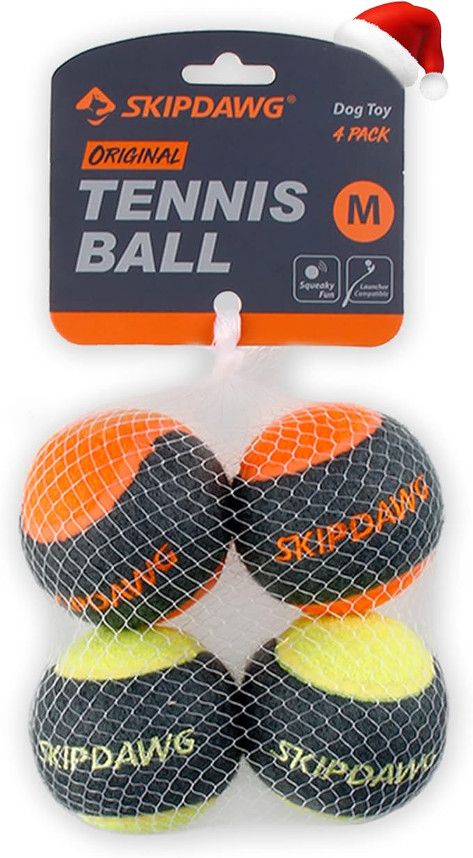 Skipdawg Original Tennis Squeaker Ball Dog Toy, 4 pack Medium 3034