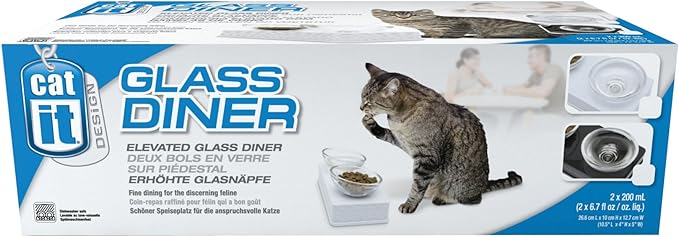 Catit Style 2-Bowl Glass Diner Set for Pets Small