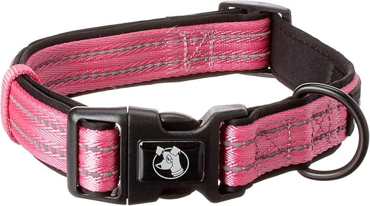 Alcott Adventure Dog Collar With Reflective Stitching & Neoprene Padding, Large, Pink