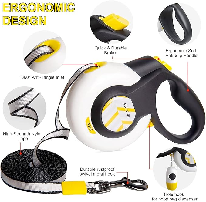 Fida Autobrake Retractable Shock Absorbing Dog Leash, 16ft Walking Leash for Small (S)