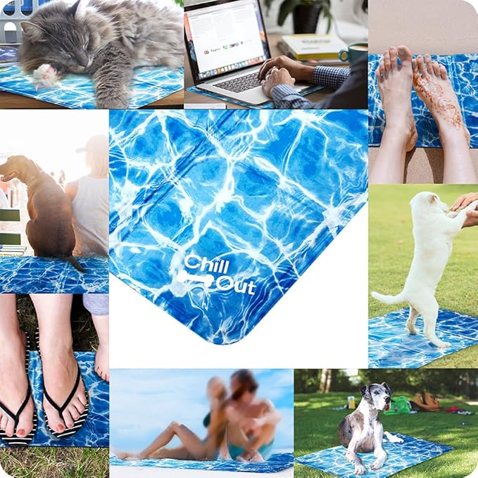All For Paws Chill Out Always Cool Dog Mat, L, Blue