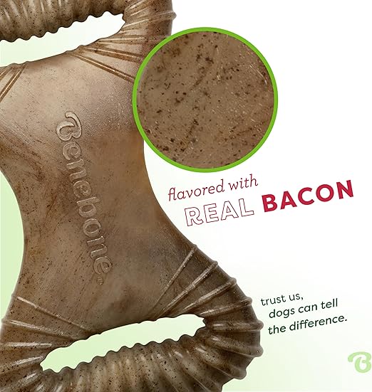 Benebone Dental Dog Chew Toy for Aggressive Chewers -Bacon Flavor, Large