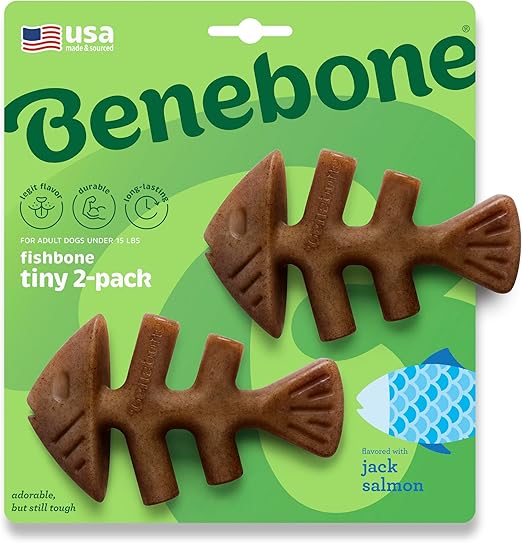 Benebone Dental Chew Fishbone Jack Salmon (Tiny) - 2 Pack, Dog Chew Toy