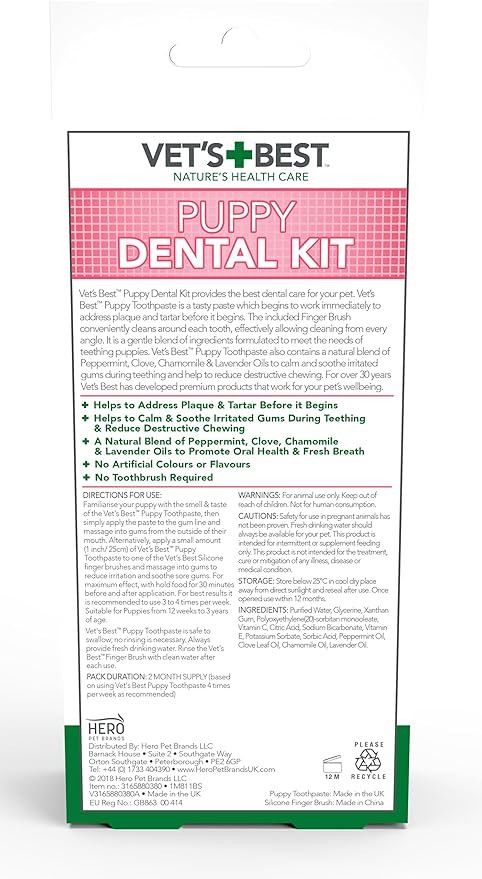 Vet's Best Vets Best Puppy Dental kit with Puppy Toothpaste and Silicon Finger Brush
