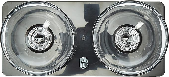 Catit Design Contemporary Multi-Purpose Elevated Glass Double Diner, Black
