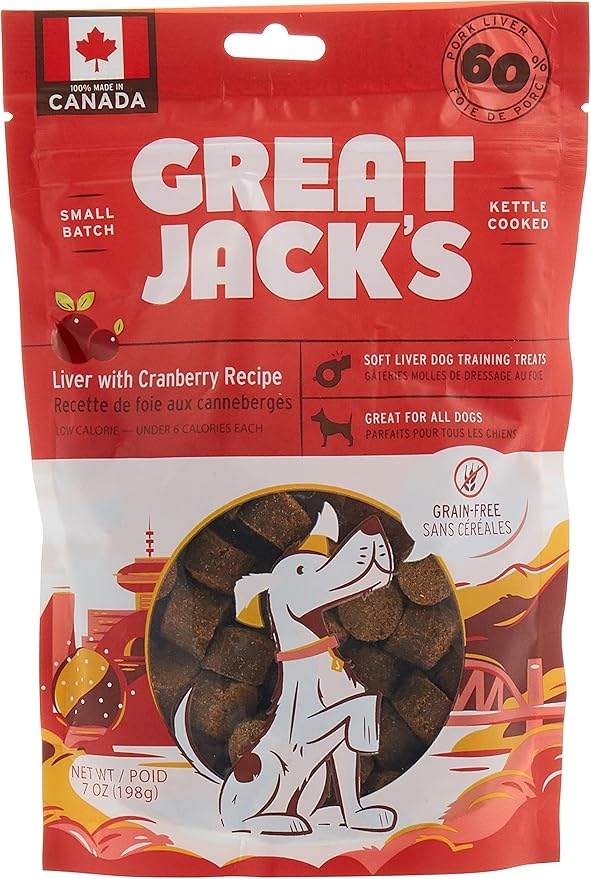 Great Jack's Kettle Cooked Dog Training Treats Liver with Cranberry Recipe 7oz