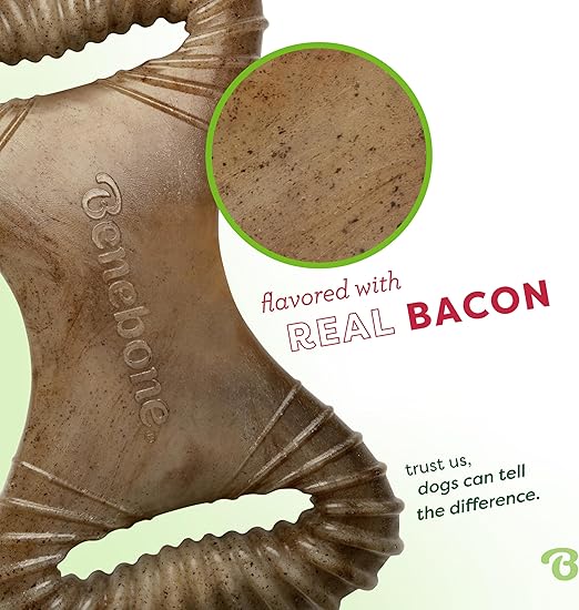Benebone Dental Dog Chew Toy for Aggressive Chewers Bacon Flavor Small