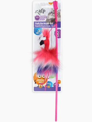 Furry Ball Fluffy Bird Wand Red
