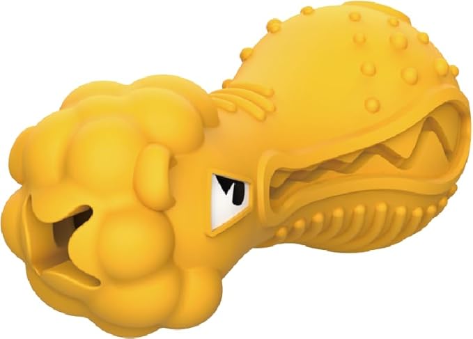 Gigwi Dog Toy Dumbell Heads Lion Squeaker Toy, Yellow