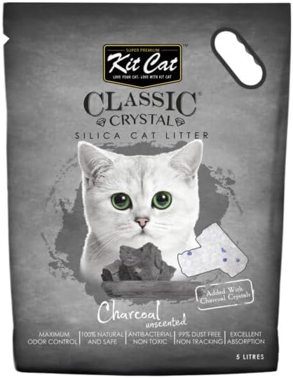 Kit Cat Kitcat Classic Crystal Silica Cat Litter Charcoal 5L, Black