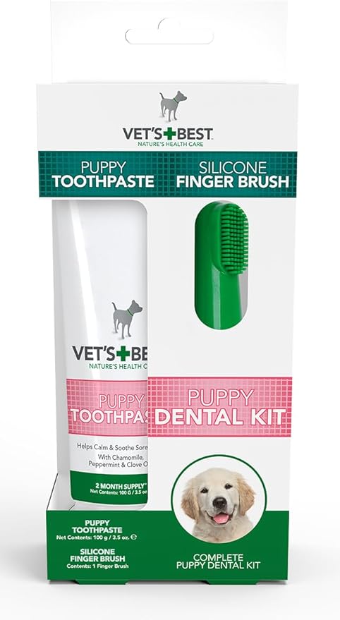 Vet's Best Vets Best Puppy Dental kit with Puppy Toothpaste and Silicon Finger Brush