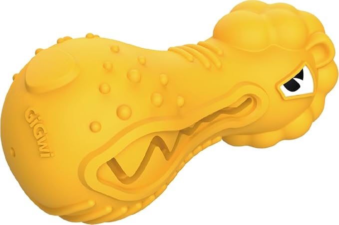 Gigwi Dog Toy Dumbell Heads Lion Squeaker Toy, Yellow