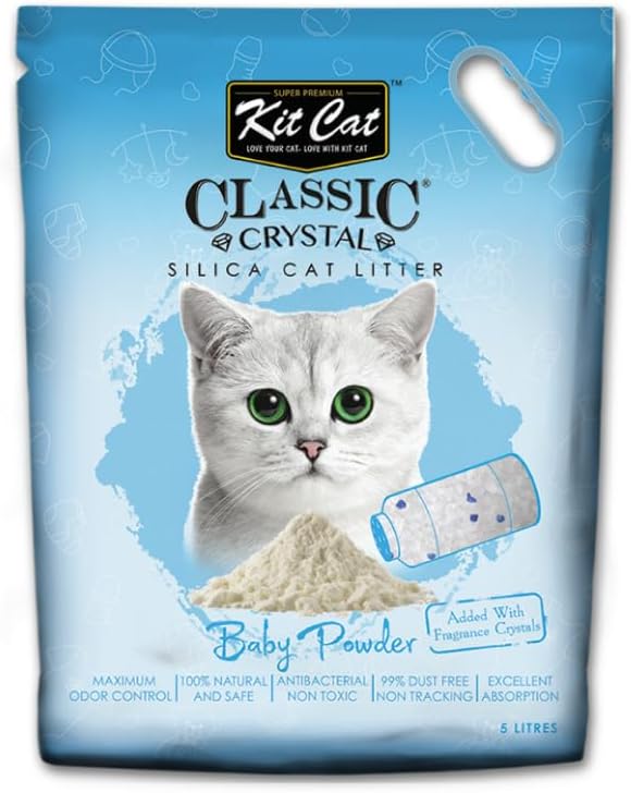 Kit Cat Crystal Silica Cat Litter Baby Powder 5L, Blue, Kitcat