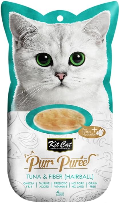 Kit Cat Purr Puree Tuna & Fiber"Hairball" Wet Treat Tubes 4X15G