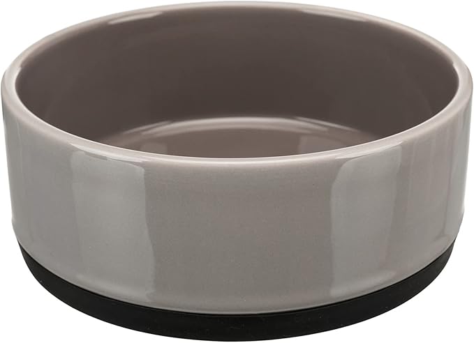 Trixie Rubber Bottom Ceramic Bowl for Dogs, 0.75 Liter Capacity, Grey