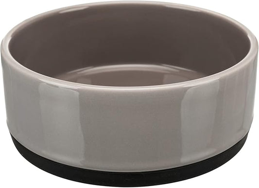 Trixie Rubber Bottom Ceramic Bowl for Dogs, 0.75 Liter Capacity, Grey