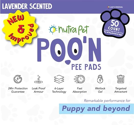 Nutrapet Poo N Pee Pads Lavender Scented 60 Cms X 60 Cms 5 X Absorption With Floor Mat Stickers