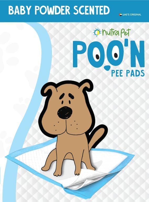 Nutra Pet Poo N Pee Pads Baby Powder Scented - Fast Absorption With Floor Mat Stickers (60x60cms) - 50 Count