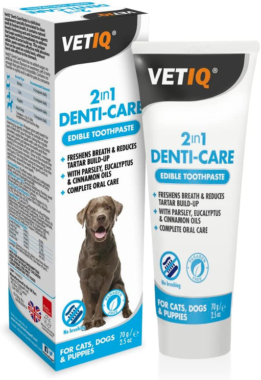 VetIQ 2in1 Denti-Care Edible Dog Toothpaste, 70g, Dog Cleaning Products Reduce Tartar Build-Up and Give Your Dog Fresh Breath, Puppy Toothpaste With No Artificial Ingredients, Fresh Dog Breath