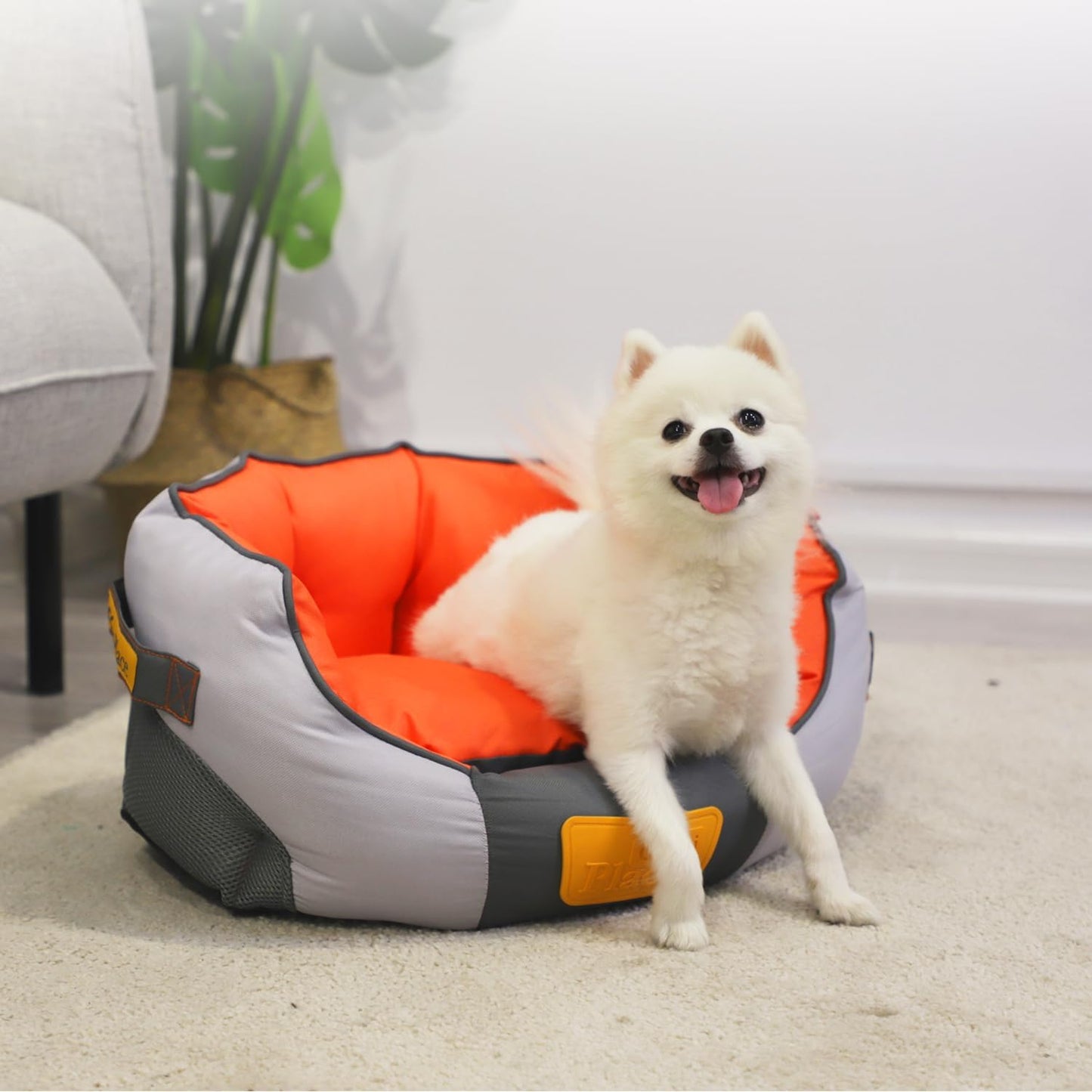 GiGwi Place Soft Bed Canvas, Light Gray/Orange, Medium,