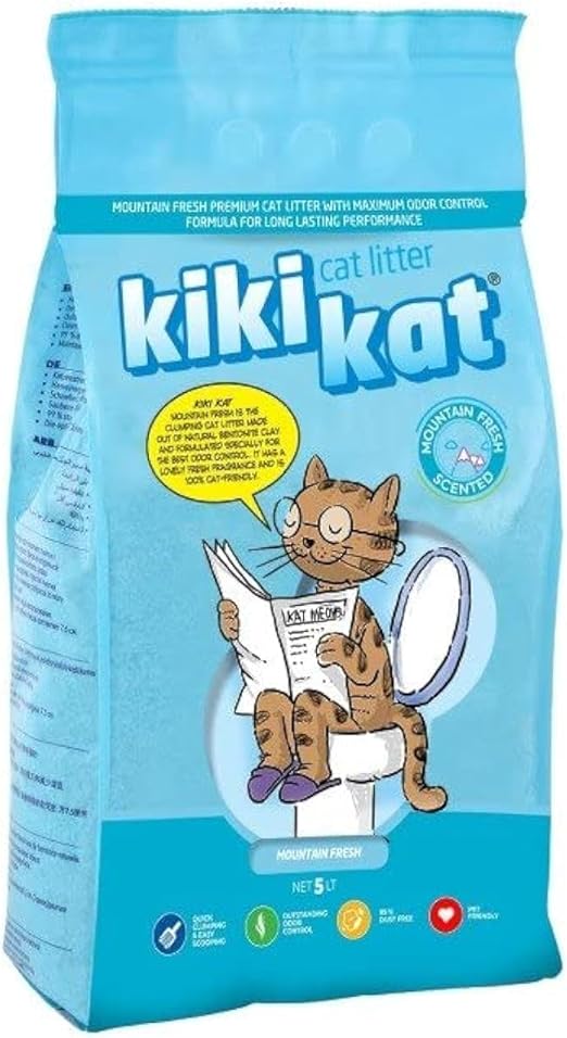 Kiki Kat White Bentonite Clumping Cat litter – Mountain Fresh – 5L (4.35 KG)