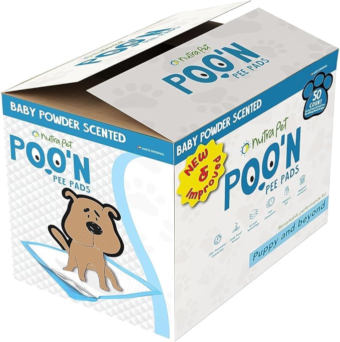 Nutra Pet Poo N Pee Pads Baby Powder Scented - Fast Absorption With Floor Mat Stickers (60x60cms) - 50 Count