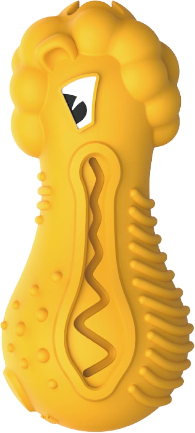 Gigwi Dog Toy Dumbell Heads Lion Squeaker Toy, Yellow