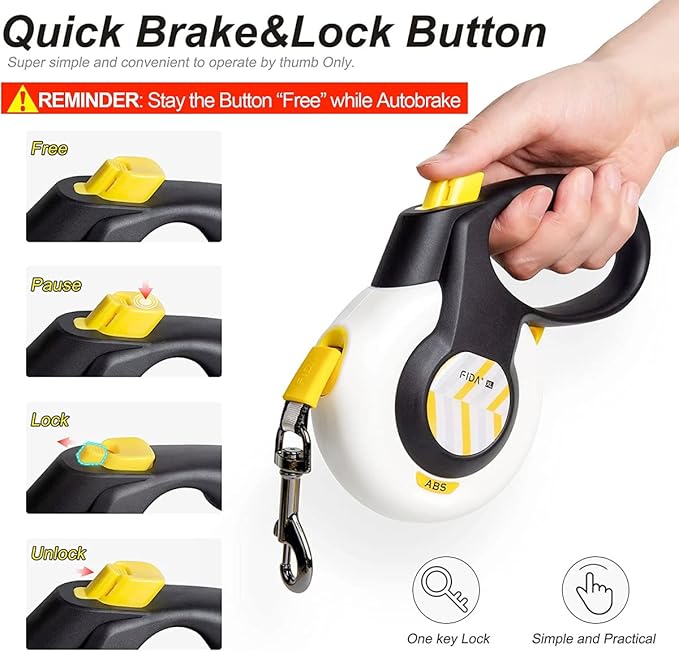 Fida Autobrake Retractable Shock Absorbing Dog Leash, 16ft Walking Leash for Small (S)