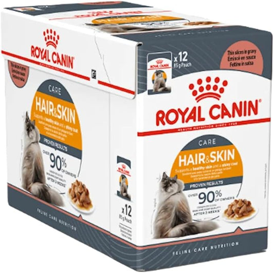 Royal Canin Feline Care Nutrition Hair & Skin in Gravy Adult Wet Cat Food BOX - 12X85G