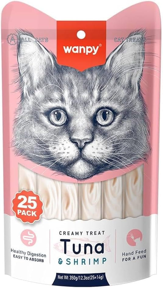 Wanpy Creamy Lickable Cat Treats Tuna & Shrimp Flavor (14g x 25pc)