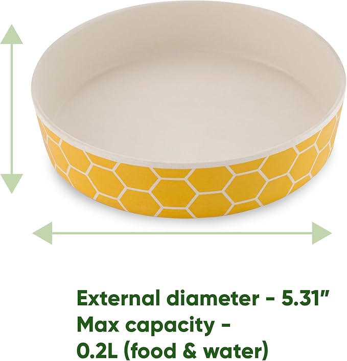 Beco Cat Bowl - Food and Water Bowl, Eco-Friendly, Hard-Wearing Bamboo, Honeycomb Print, 13.5cm Diameter