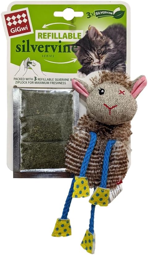 GiGwi Sheep Refillable Silvervine Cat Toy with 3 Silvervine Teabags