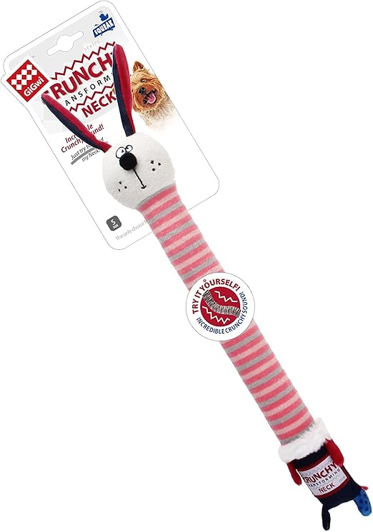 Gigwi Squeaker Crunchy Transforming Neck Dog Toy, Rabbit Pink,