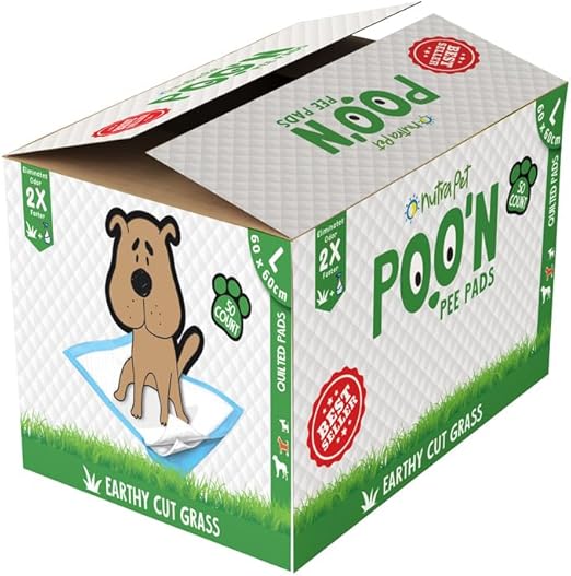 Nutrapet Poo N Pee Pads Grass scented- Fast Absorption With Floor Mat Stickers (60x60cms) - 50 Count