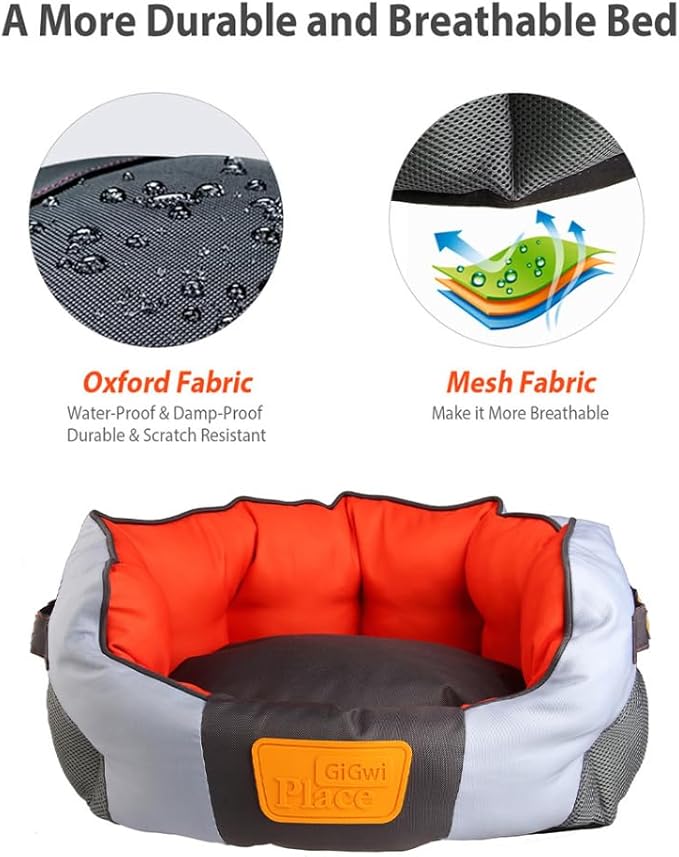 GiGwi Place Soft Bed Canvas, Light Gray/Orange, Medium,
