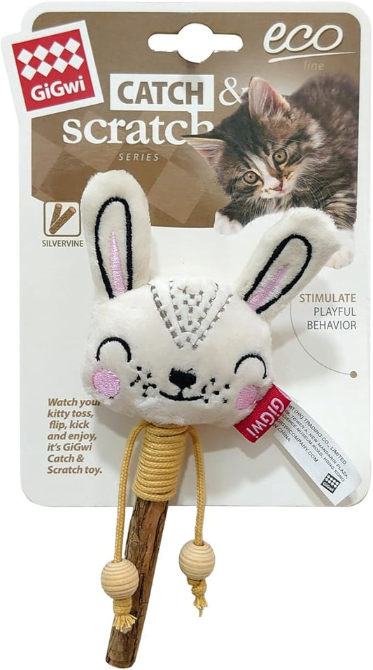 Gigwi Toy Rabbit Catch & Scratch Eco line with Slivervine Leaves and Stick