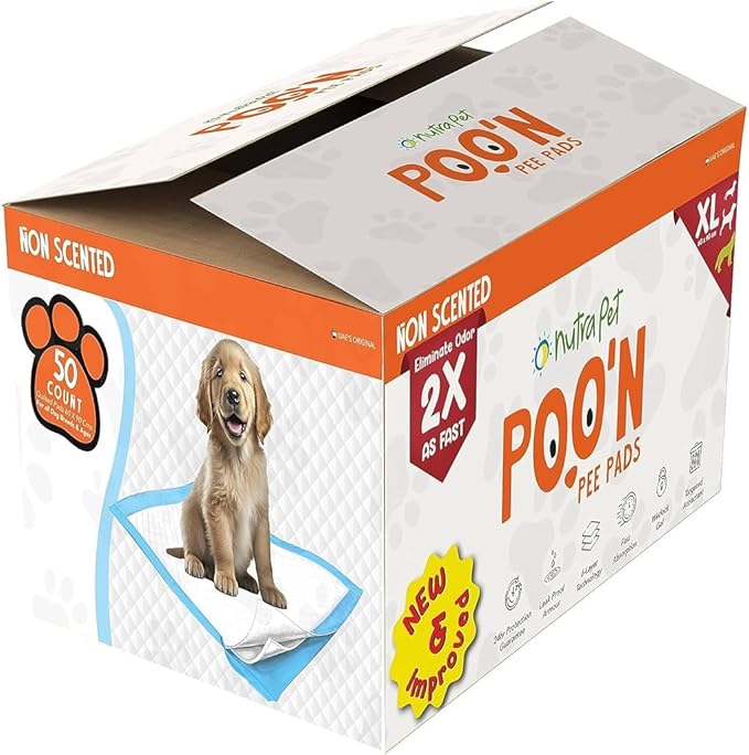 Nutra Pet Poo N Pee Pads XL Non-Scented - Fast Absorption With Floor Mat Stickers (60x90cms) - 50 Count