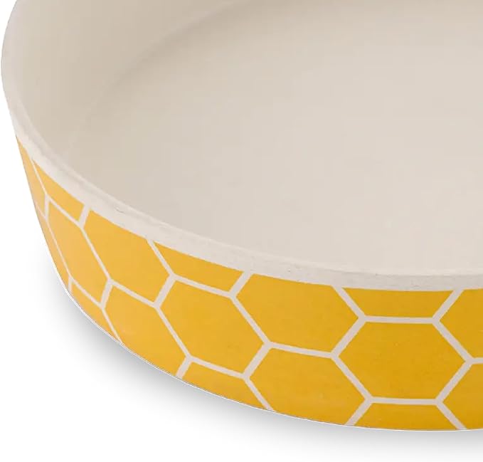 Beco Cat Bowl - Food and Water Bowl, Eco-Friendly, Hard-Wearing Bamboo, Honeycomb Print, 13.5cm Diameter