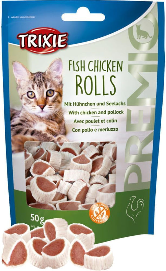 Trixie Premio Bites Fish Chicken Rolls Cat Treats - 50G