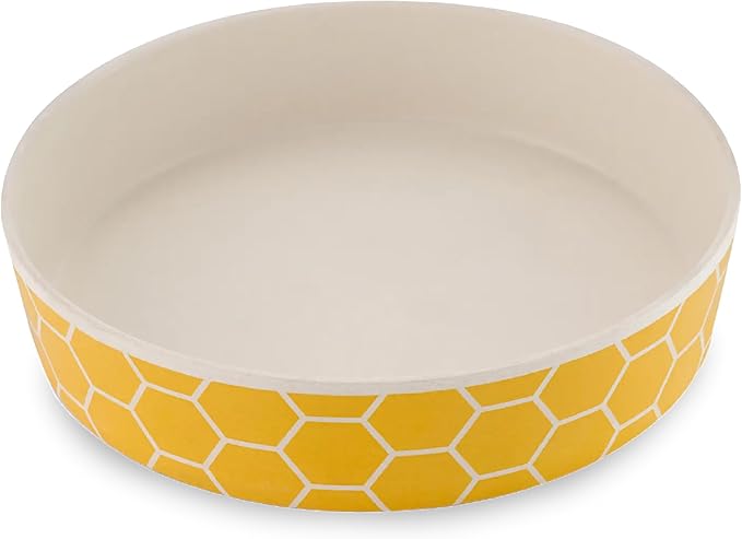 Beco Cat Bowl - Food and Water Bowl, Eco-Friendly, Hard-Wearing Bamboo, Honeycomb Print, 13.5cm Diameter