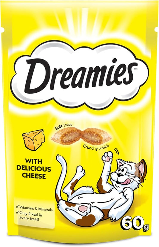 Dreamies Cat Treats with Delicious Cheese, 60g Cat Treats, Crunchy on the Outside, Soft on the Inside Cheese Cat Treat
